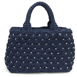 Prada Handbag Canapa 1BG889 Navy Raffia Suede Shoulder Bag Women's PRADA