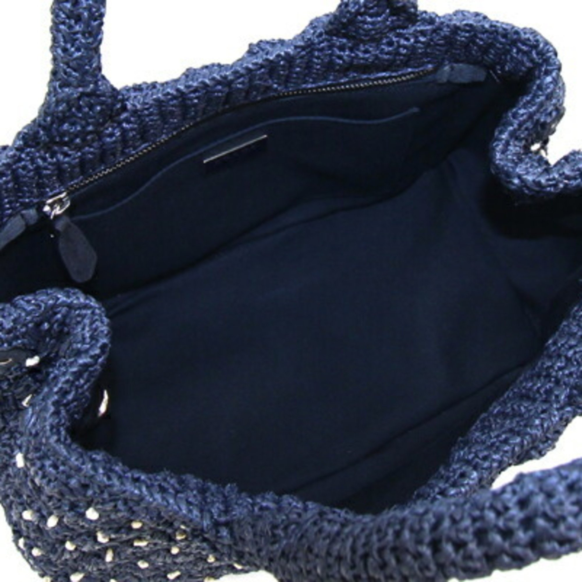 Prada Handbag Canapa 1BG889 Navy Raffia Suede Shoulder Bag Women's PRADA