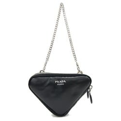 Prada Chain Bag Triangle 1NR015 Black Leather Pouch Women's PRADA