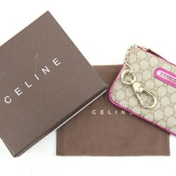 Celine Coin Case Beige Metallic Pink Canvas Leather Purse Key Ring Women's Old CELINE