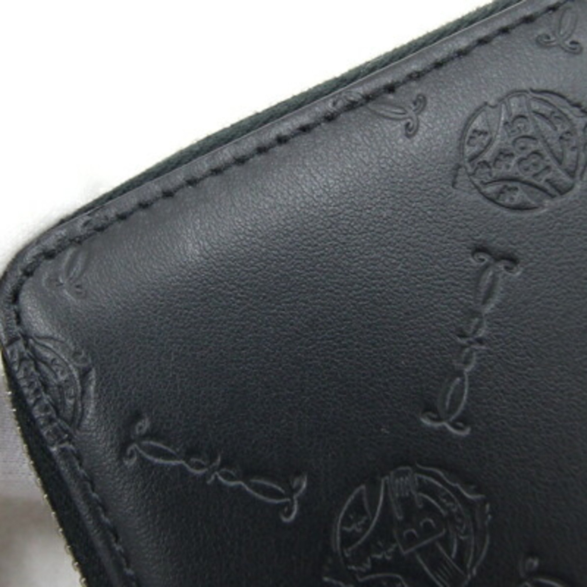 Berluti Round Long Wallet Signature Embossed Itauba Vertical Zip Black Leather Men's