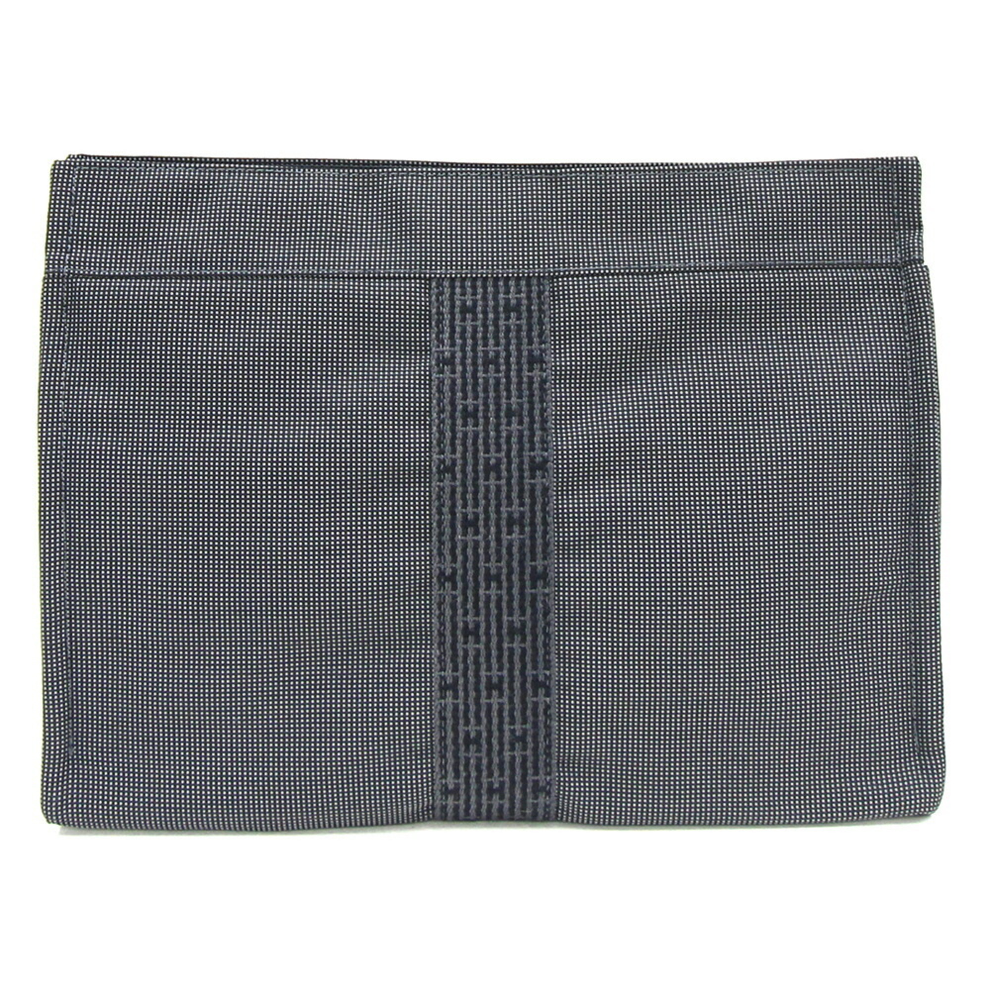 Hermes Clutch Bag Air Line Pouch MM Grey Canvas Men's Women's Travel Second HERMES