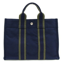 Hermes Handbag Foult Tote PM Navy Olive Cotton Canvas Women's Men's Unisex HERMES