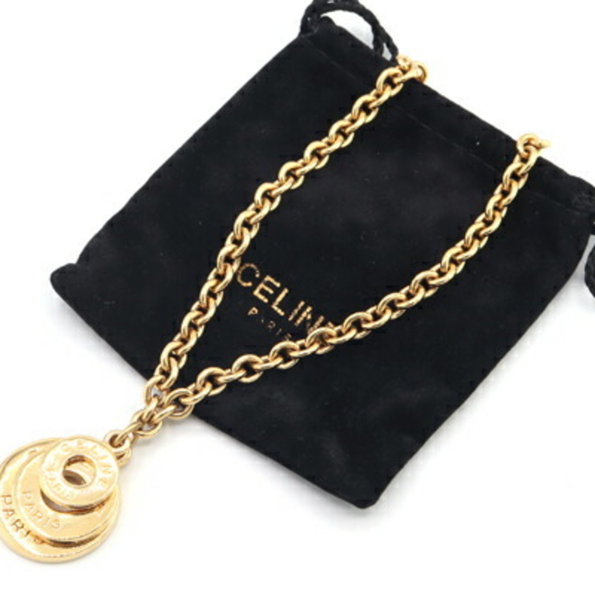 CELINE Necklace Triple Circle Gold Metal Pendant Round Women's