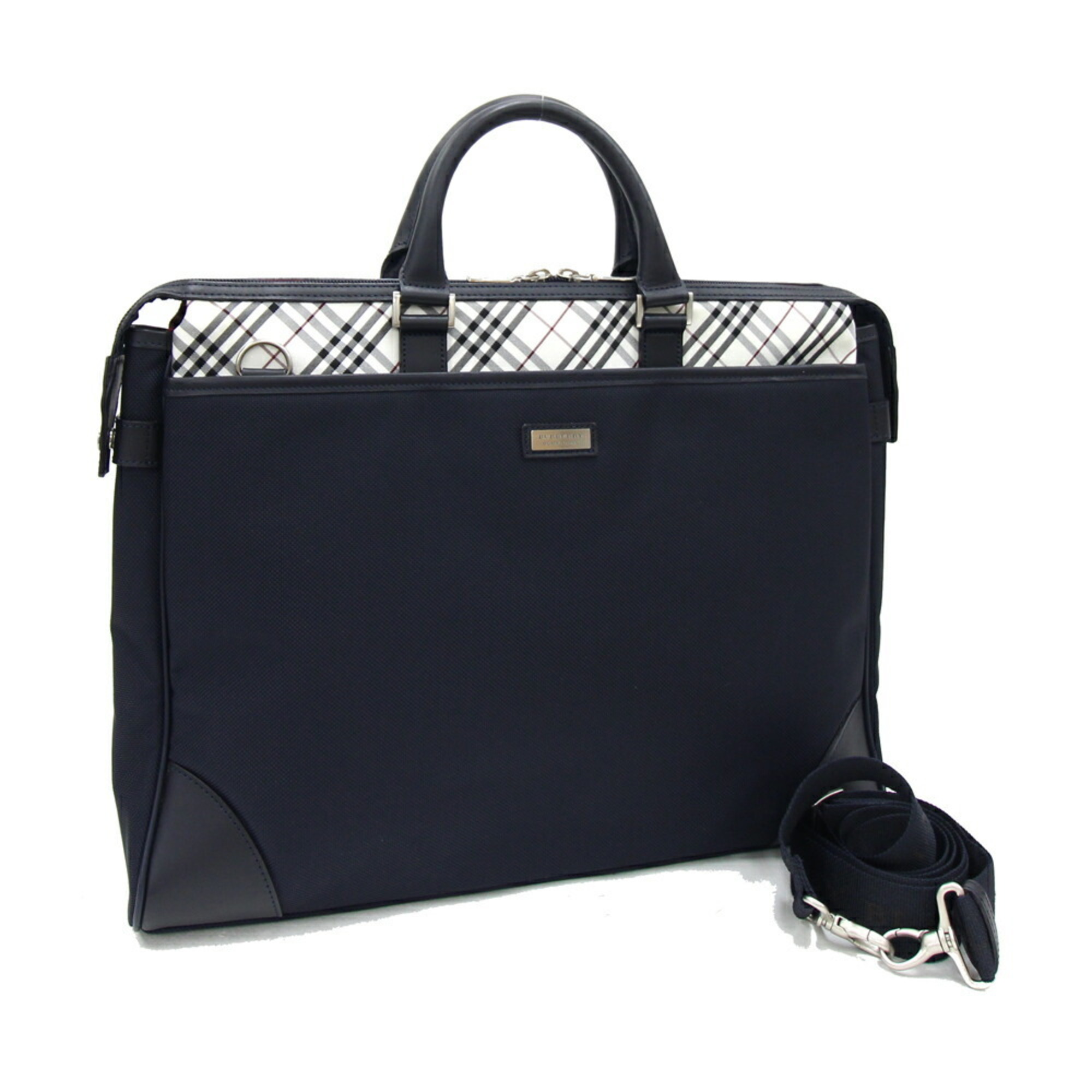 Burberry Black Label Bag Navy Canvas Leather Check Pattern Men's BURBERRY BLACK LABEL