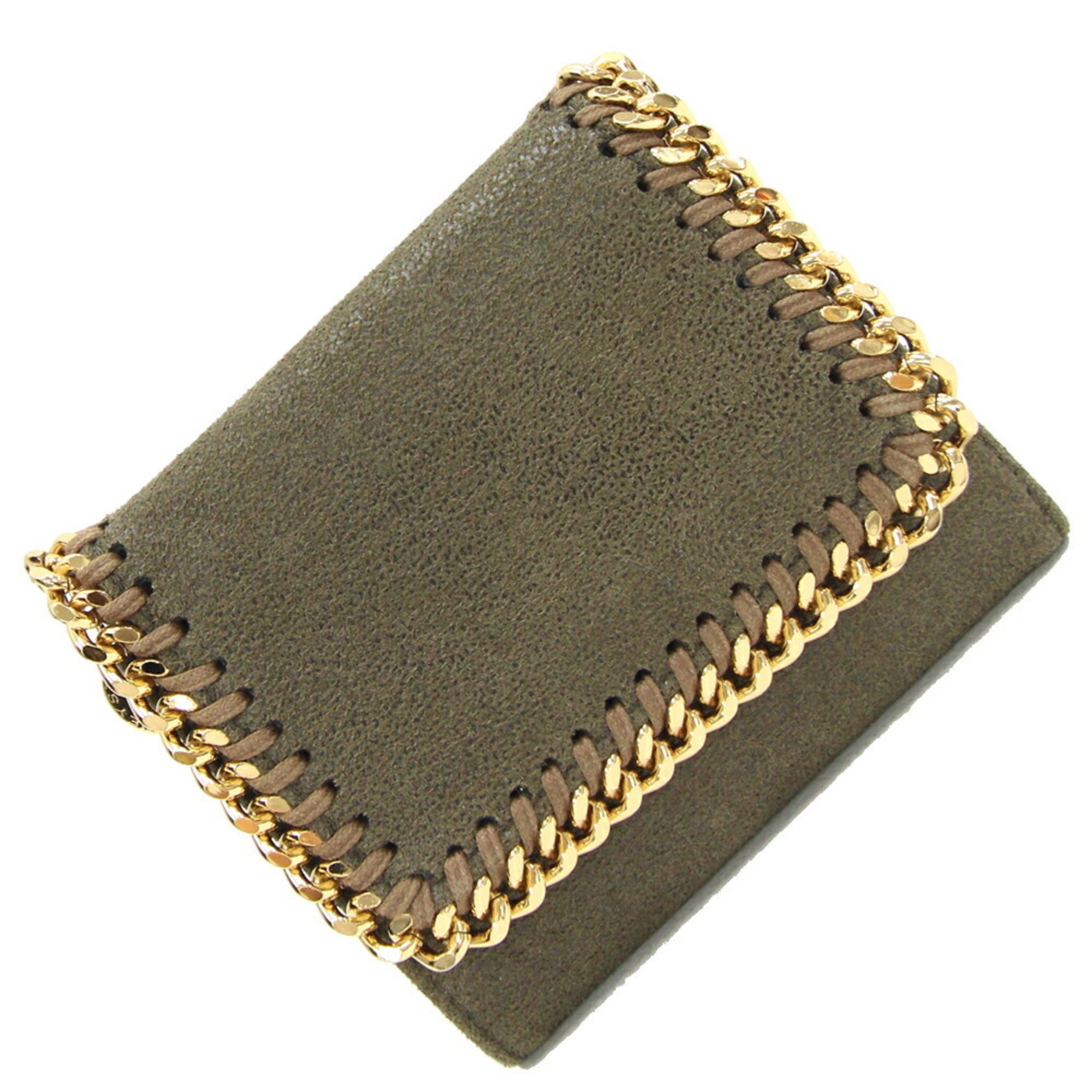 Stella McCartney Tri-fold Wallet Falabella 431000 Khaki Brown Polyester Compact Chain Women's