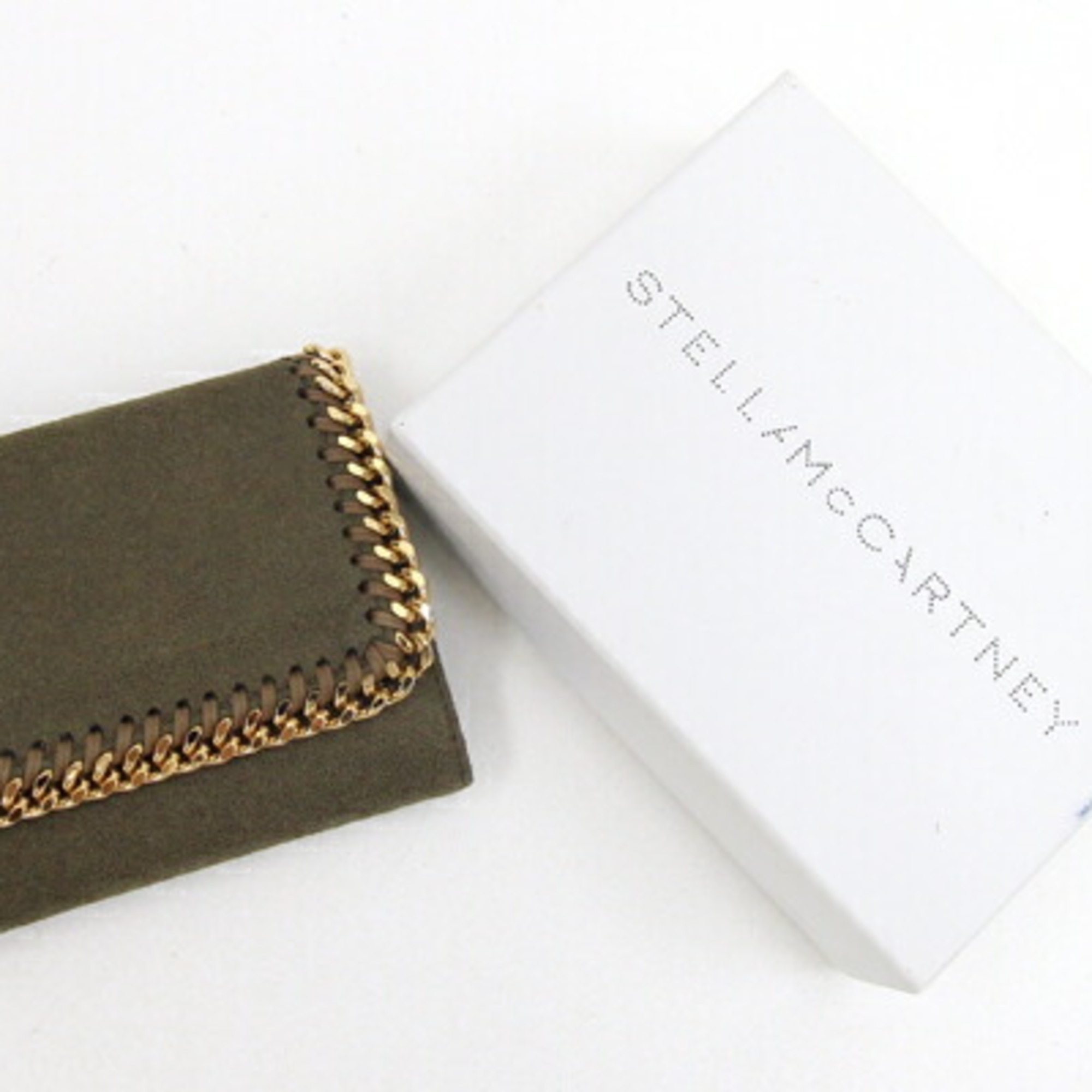 Stella McCartney Tri-fold Wallet Falabella 431000 Khaki Brown Polyester Compact Chain Women's