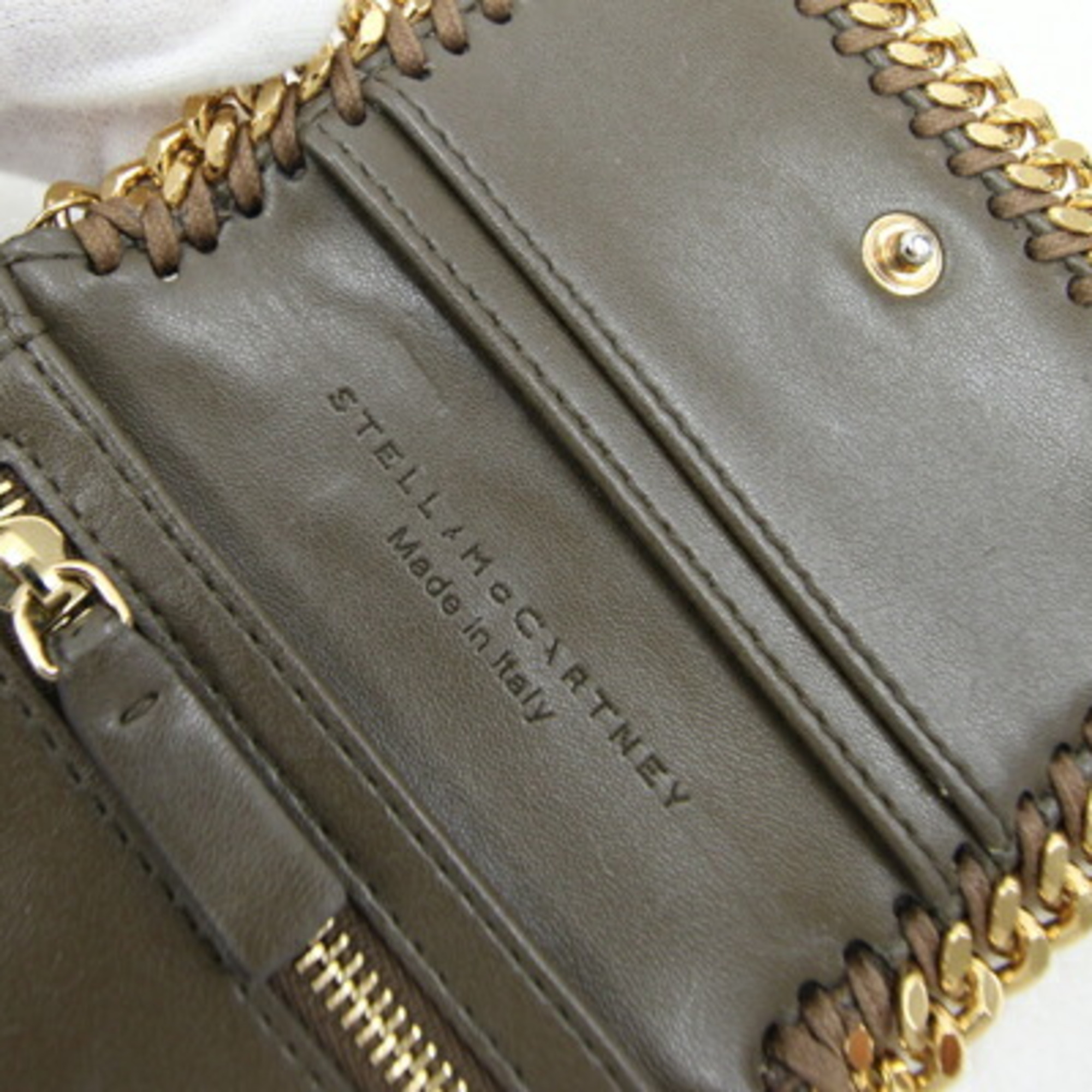 Stella McCartney Tri-fold Wallet Falabella 431000 Khaki Brown Polyester Compact Chain Women's