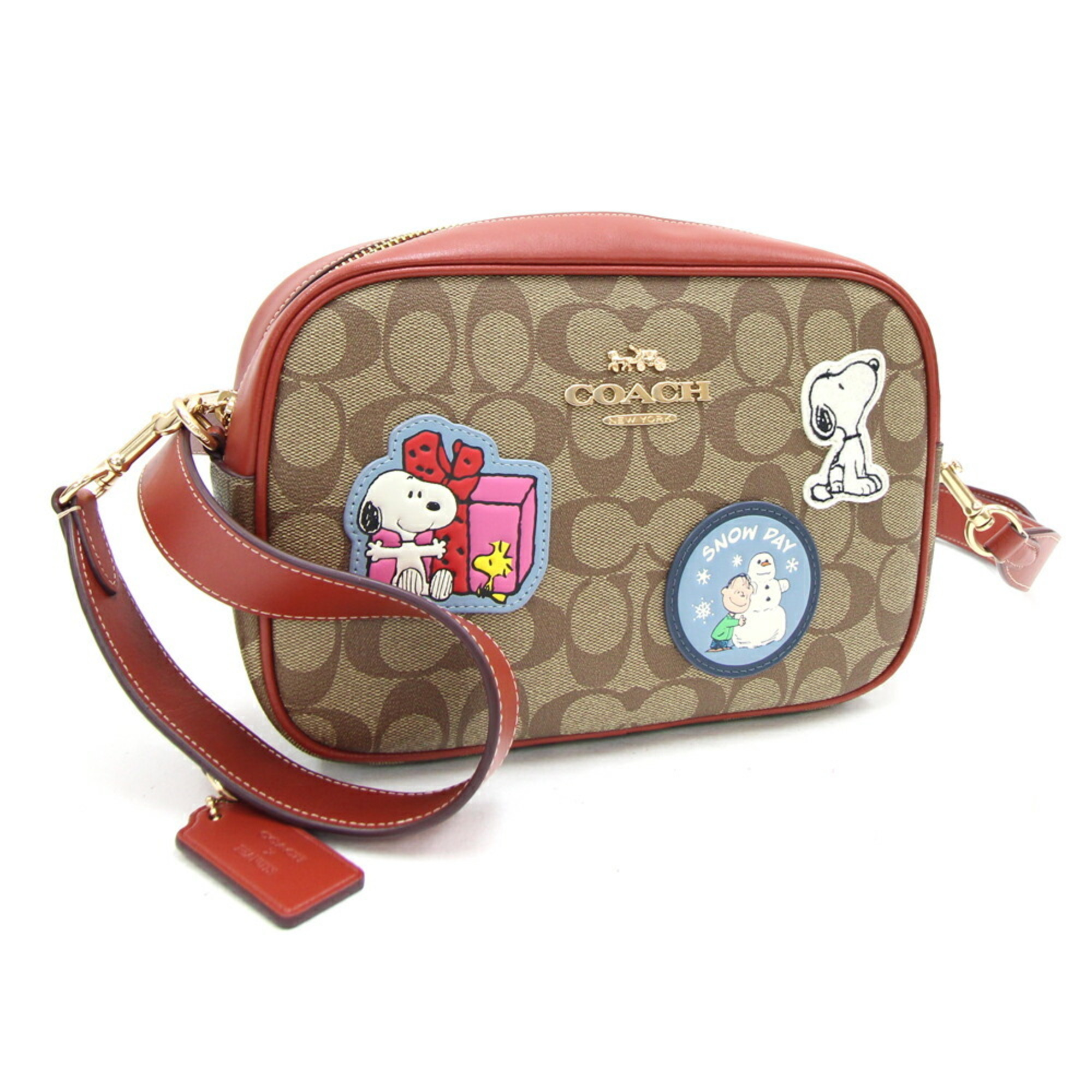 Coach Shoulder Bag PEANUTS Collaboration Jamie Camera CF304 Beige Brown PVC Leather Pochette Snoopy Women's COACH