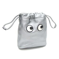 Anya Hindmarch Pouch Eyes Drawstring 179225 Silver Grey Leather Bag Women's ANYA HINDMARCH