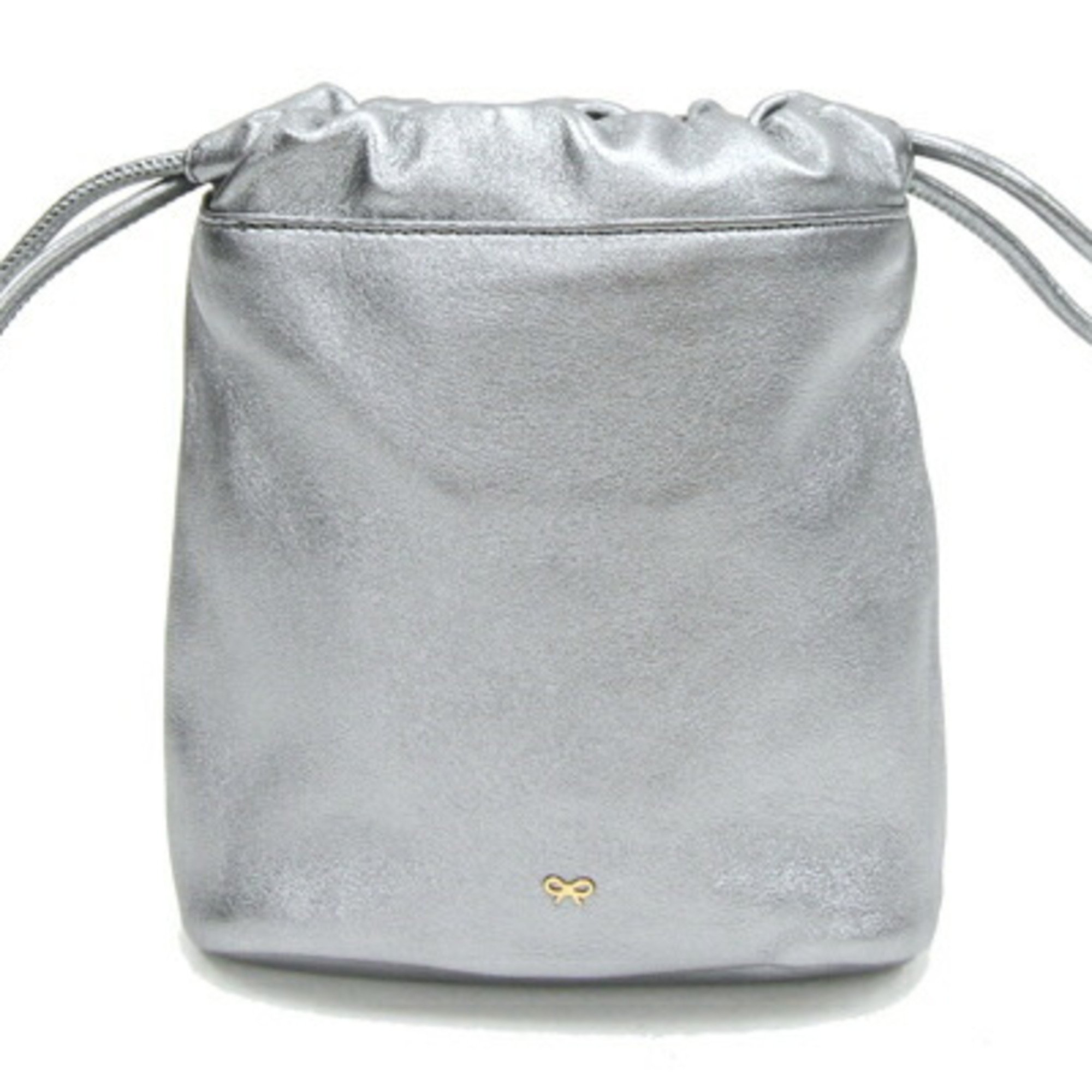 Anya Hindmarch Pouch Eyes Drawstring 179225 Silver Grey Leather Bag Women's ANYA HINDMARCH