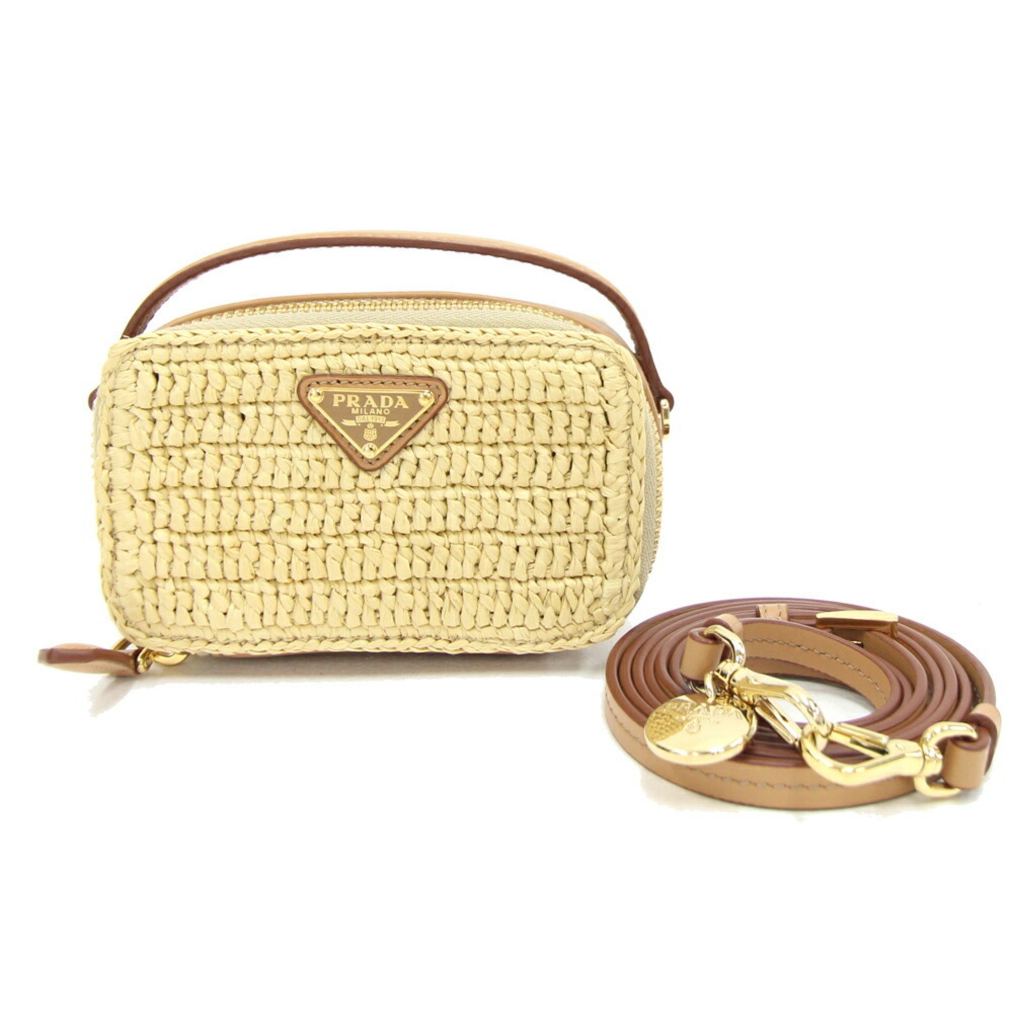 Prada Bag 1NR025 Natural Raffia Leather Pouch Triangle Women's PRADA