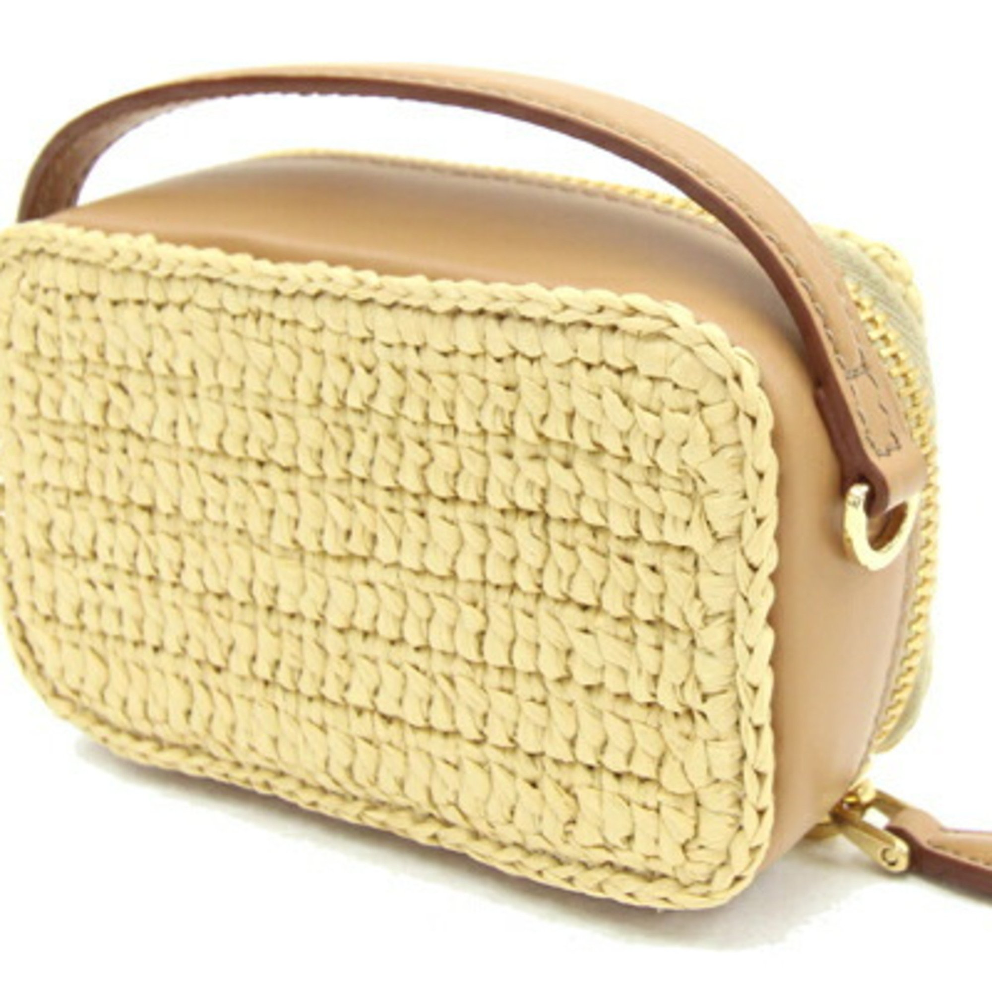 Prada Bag 1NR025 Natural Raffia Leather Pouch Triangle Women's PRADA