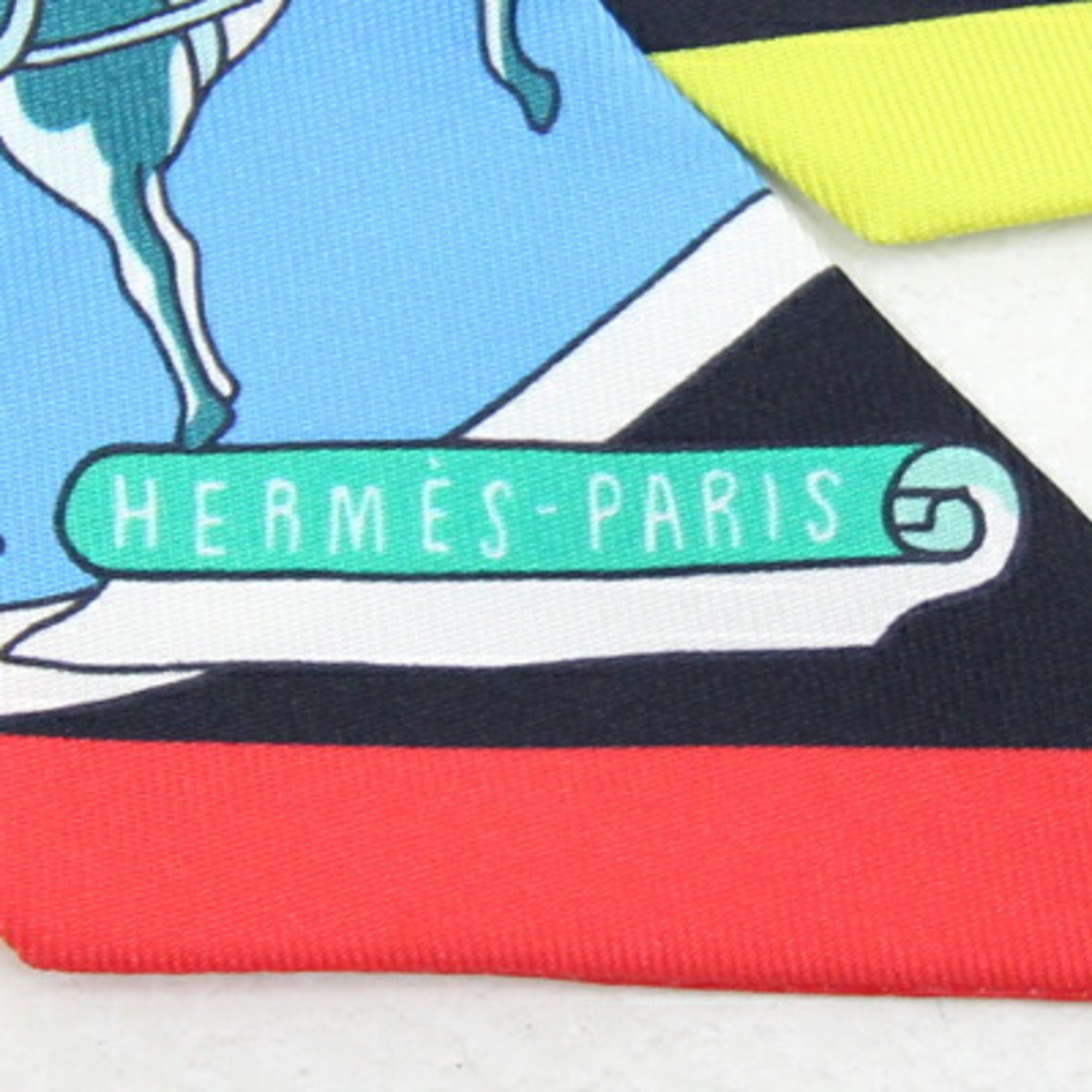 Hermes Scarf Muffler Twilly EXPOSITION UNIVERSEL World's Fair Black Multicolor 100% Silk Fashion Women's HERMES