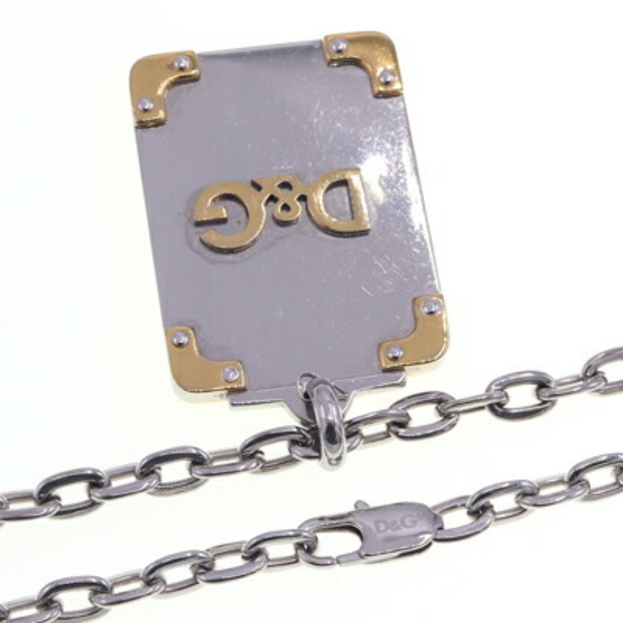 Dolce & Gabbana Necklace Plate Silver Gold Metal Pendant Choker D&G Women Men DOLCE GABBANA