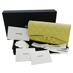 CHANEL Wallet Matelasse Women's Long Caviar Skin Classic Flap Yellow AP0241 Coco Mark