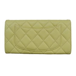 CHANEL Wallet Matelasse Women's Long Caviar Skin Classic Flap Yellow AP0241 Coco Mark