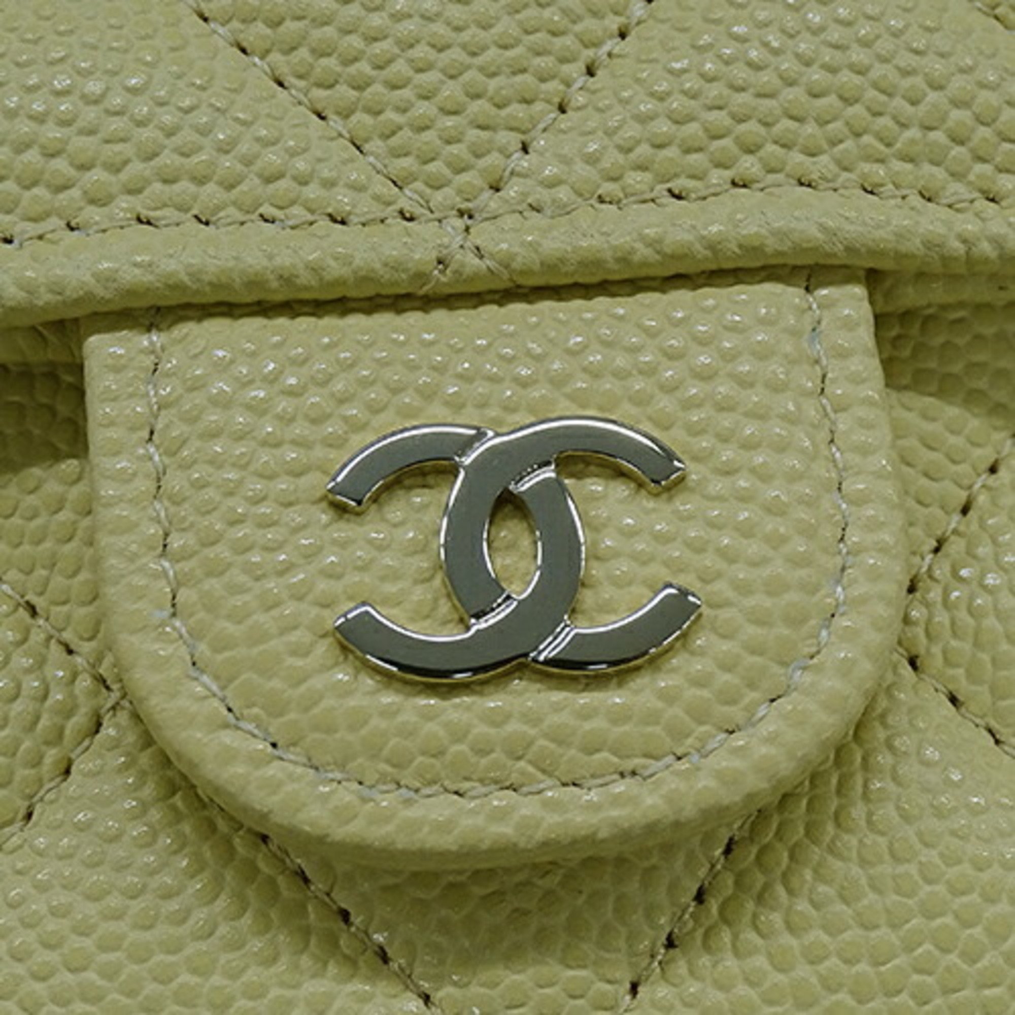 CHANEL Wallet Matelasse Women's Long Caviar Skin Classic Flap Yellow AP0241 Coco Mark