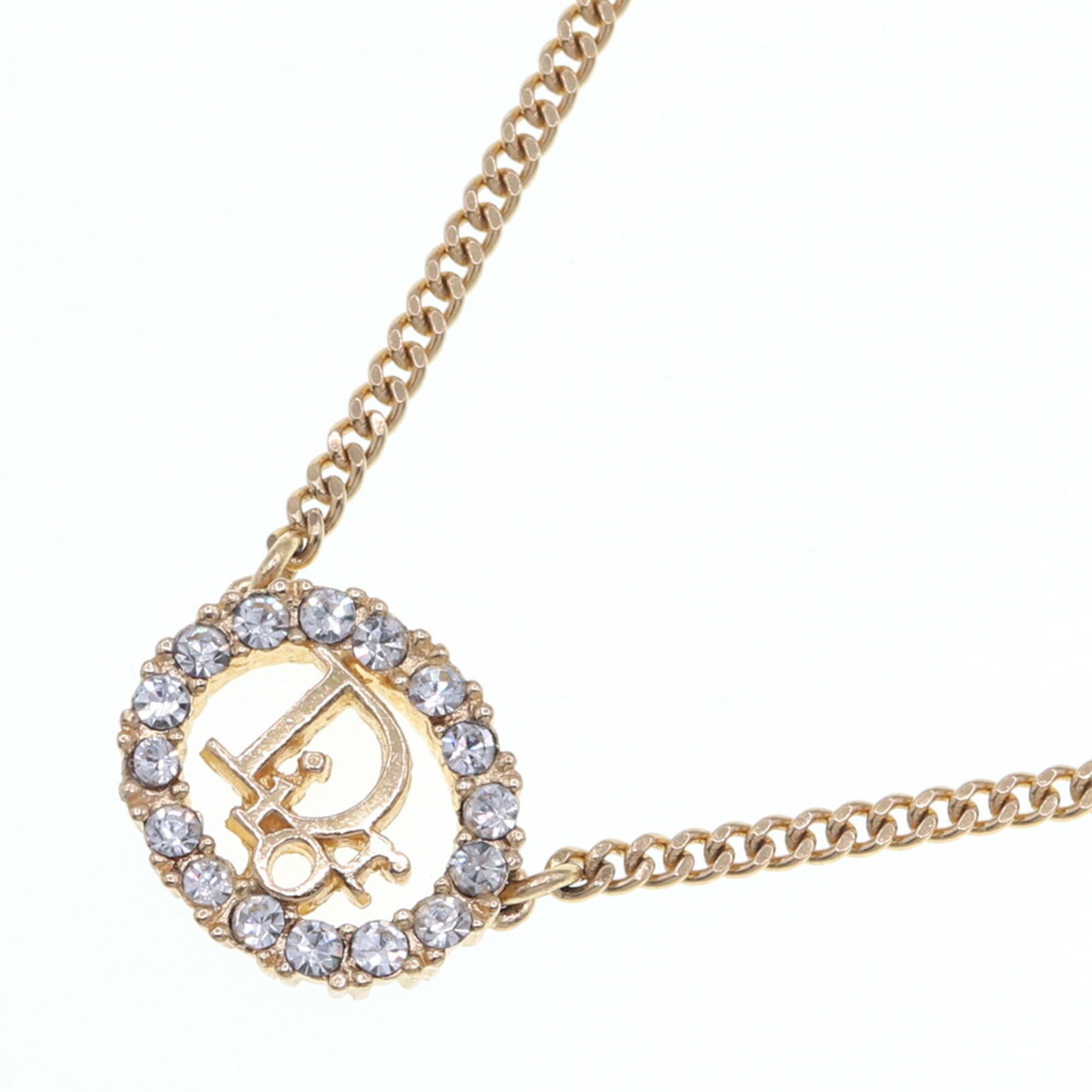 Dior Necklace Gold Metal Stone Rhinestone Women's Old Christian DIOR