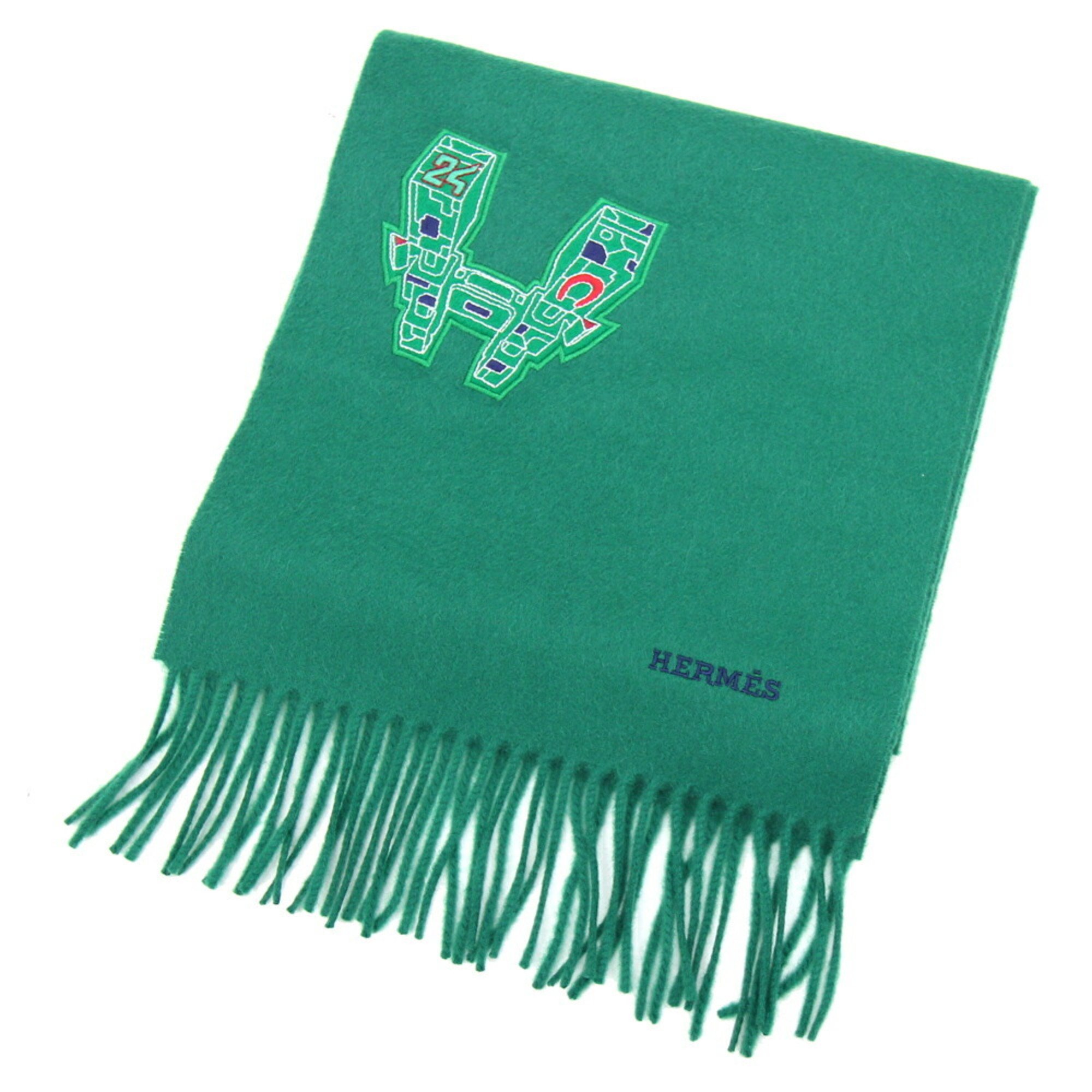 Hermes scarf, green, 100% cashmere, sold item, H motif, men's, women's, unisex, HERMES