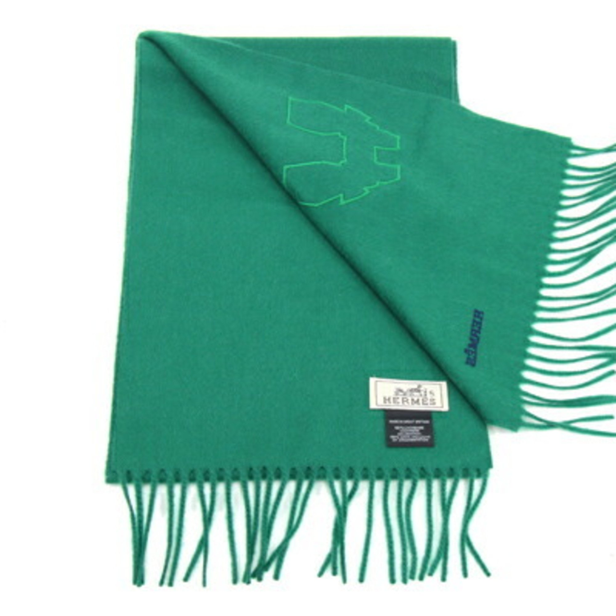 Hermes scarf, green, 100% cashmere, sold item, H motif, men's, women's, unisex, HERMES