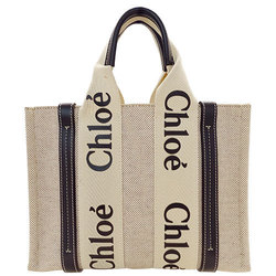 Chloé Chloe Bags for Women and Men, Handbags, Canvas, Woody Small Tote, Ivory, Navy, S385E66V91J, Outing