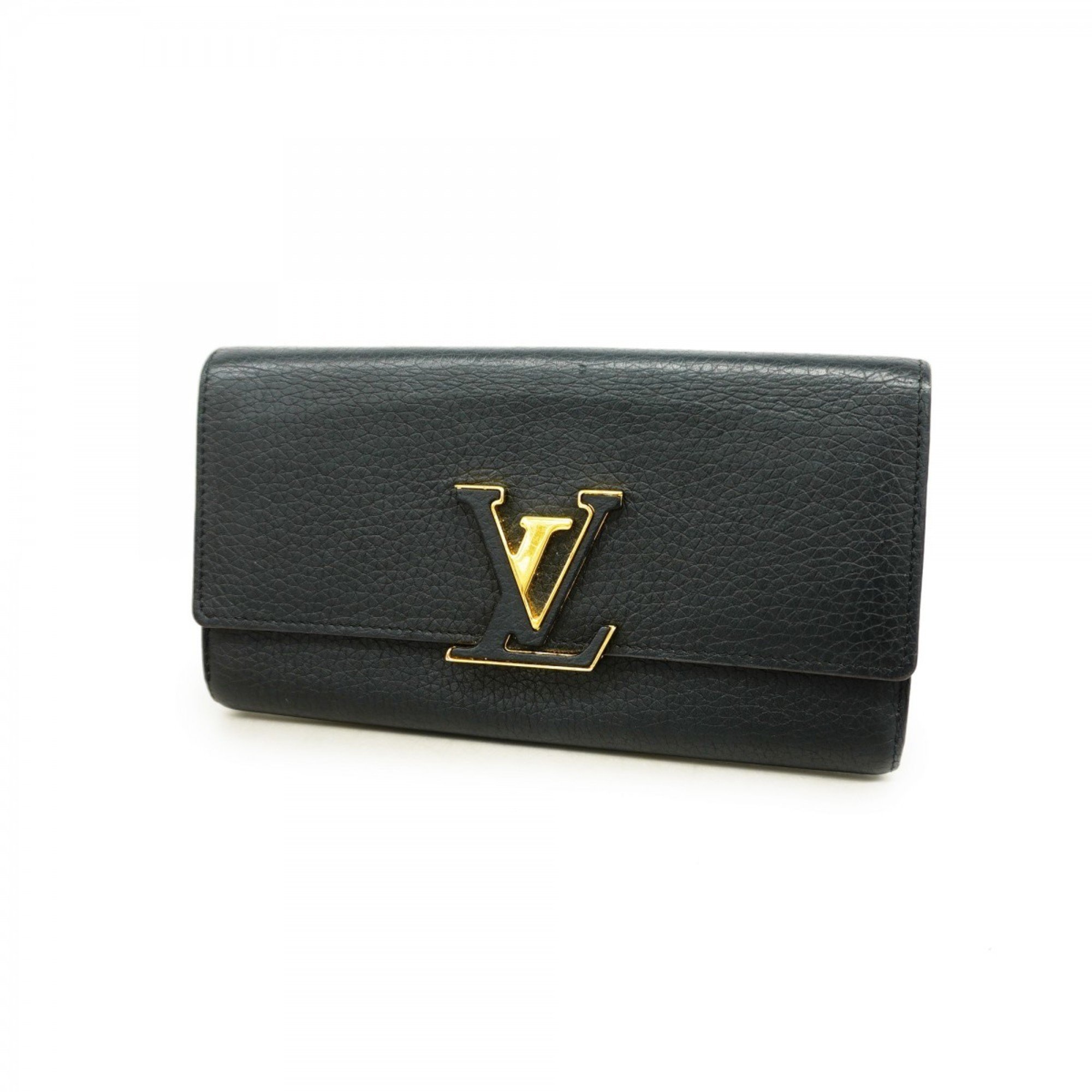 Louis Vuitton Long Wallet Taurillon Portefeuille Capucines M61248 Noir Ladies