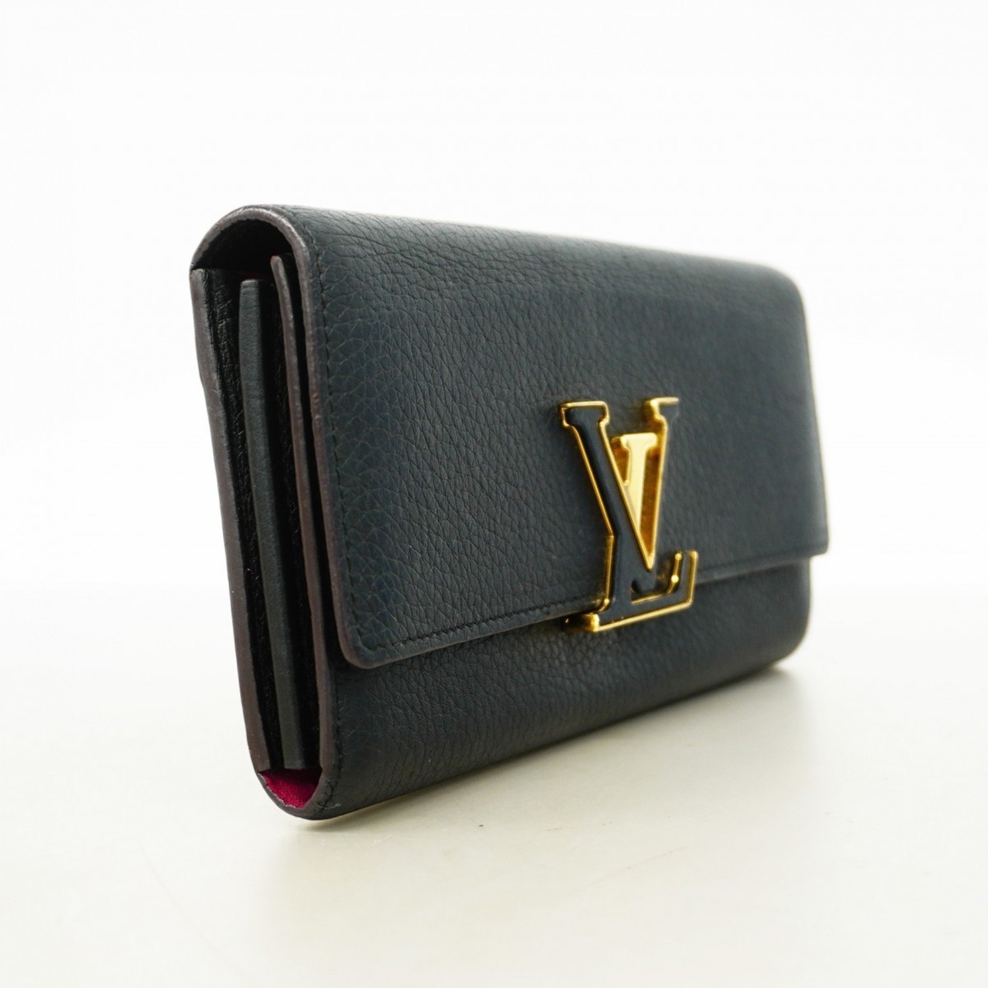 Louis Vuitton Long Wallet Taurillon Portefeuille Capucines M61248 Noir Ladies