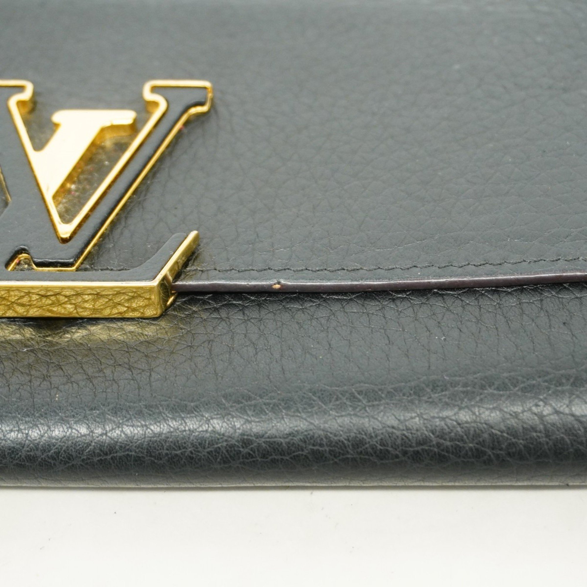 Louis Vuitton Long Wallet Taurillon Portefeuille Capucines M61248 Noir Ladies