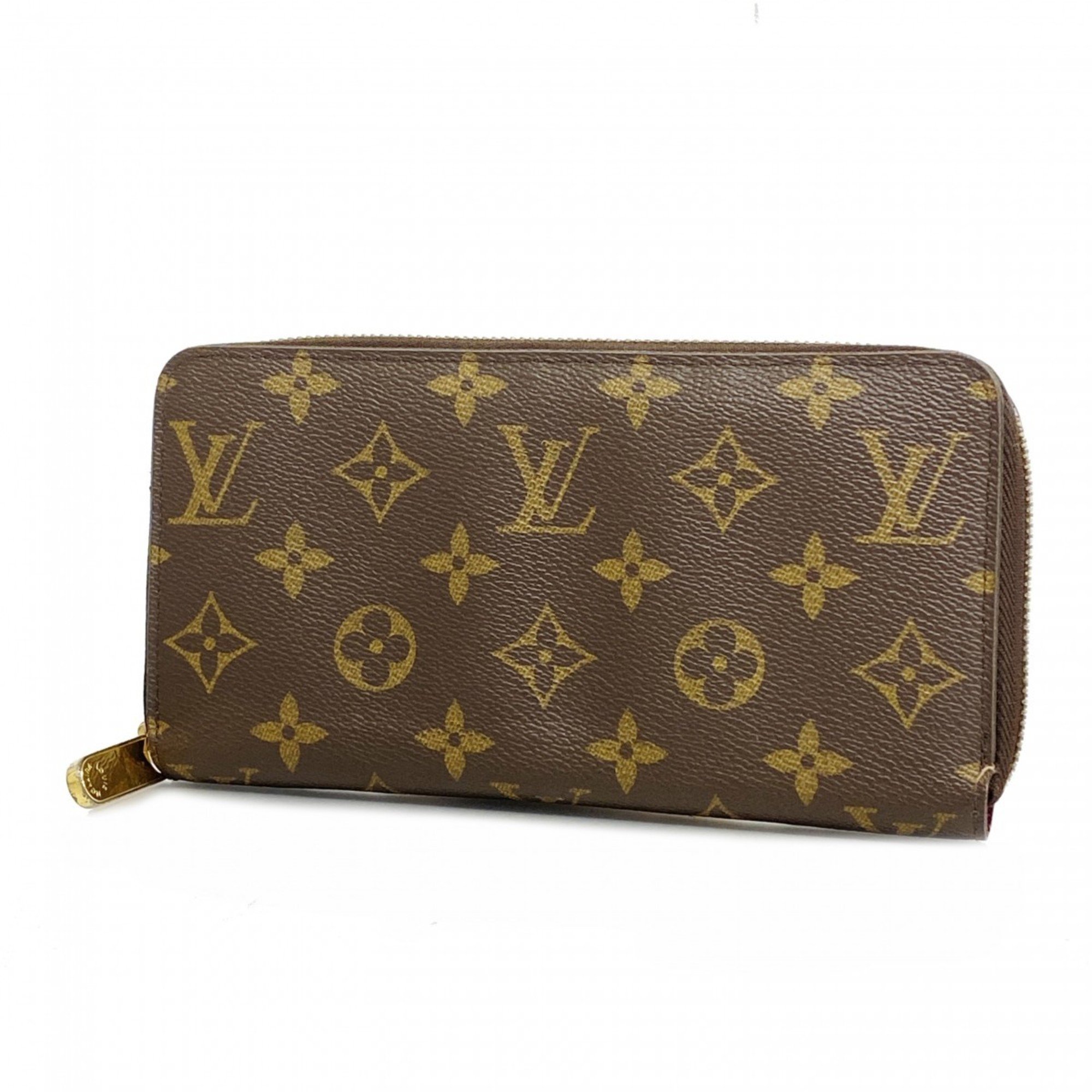 Louis Vuitton Long Wallet Monogram Zippy M41895 Brown Fuchsia Women's