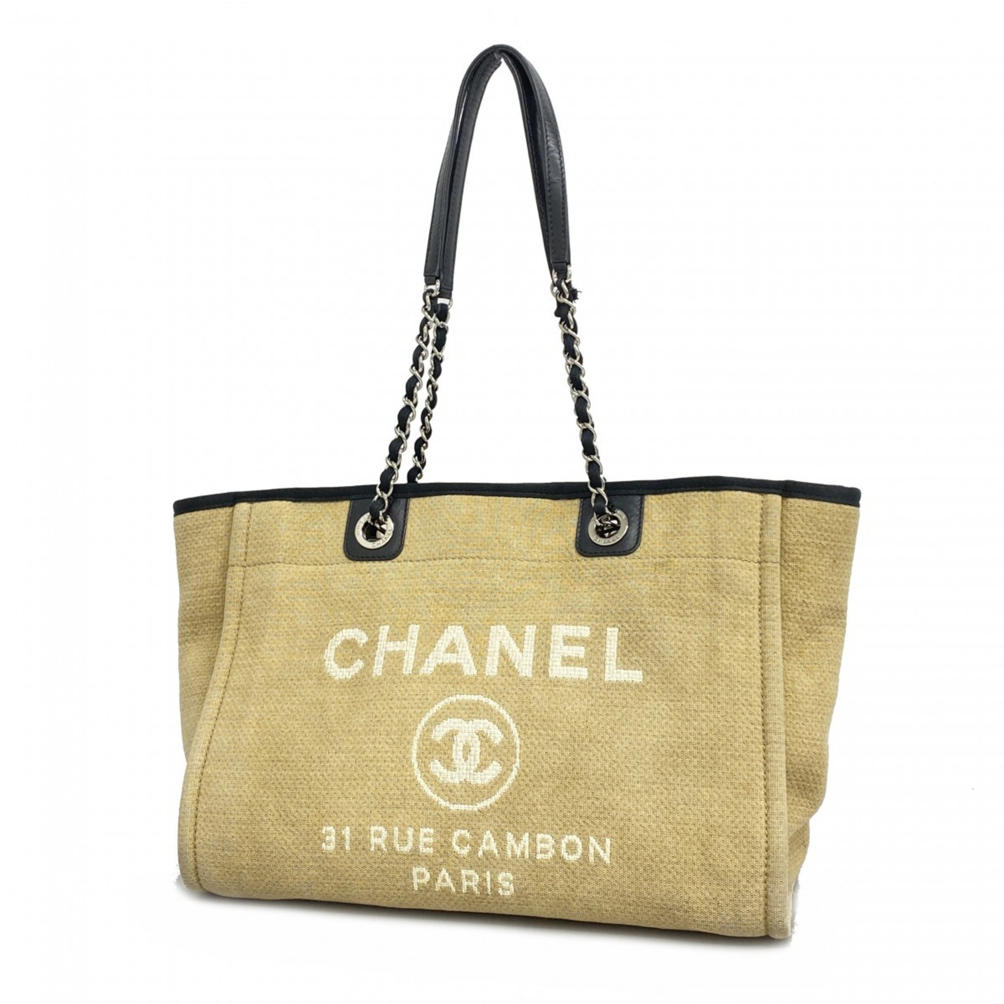 Chanel Tote Bag Deauville Canvas Beige Women's