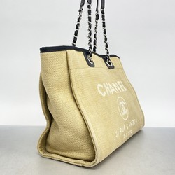 Chanel Tote Bag Deauville Canvas Beige Women's