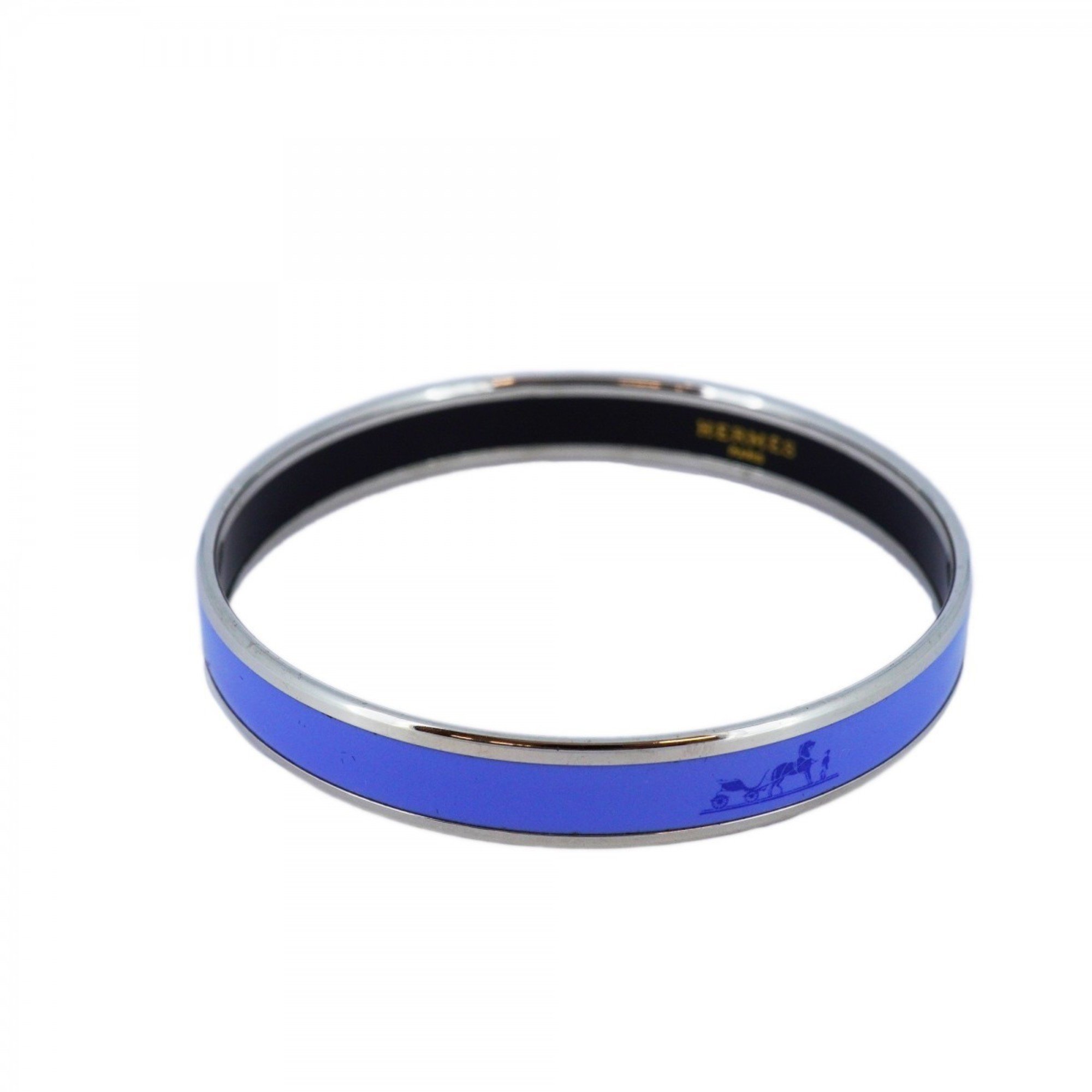 Hermes Bangle, Enamel PM, Metal, Cloisonne, Silver, Blue, Women's