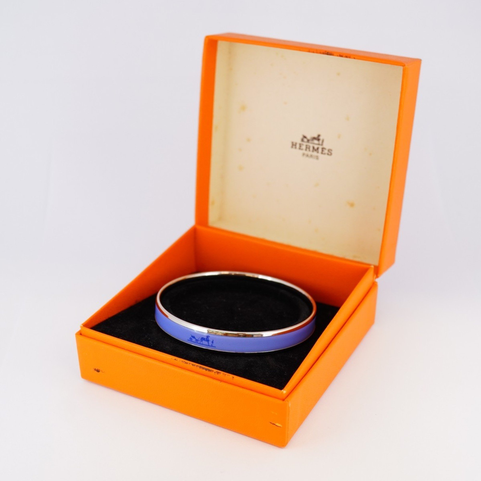 Hermes Bangle, Enamel PM, Metal, Cloisonne, Silver, Blue, Women's