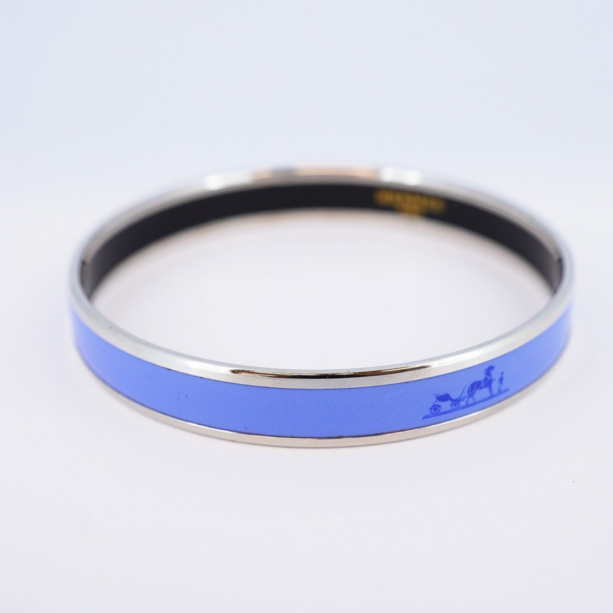 Hermes Bangle, Enamel PM, Metal, Cloisonne, Silver, Blue, Women's