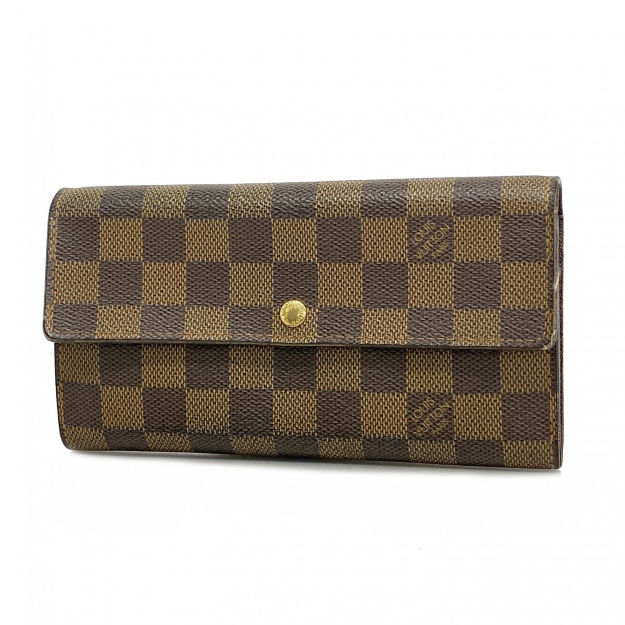 Louis Vuitton Long Wallet Damier Pochette Porto Monnaie Credit N61724 Ebene Ladies