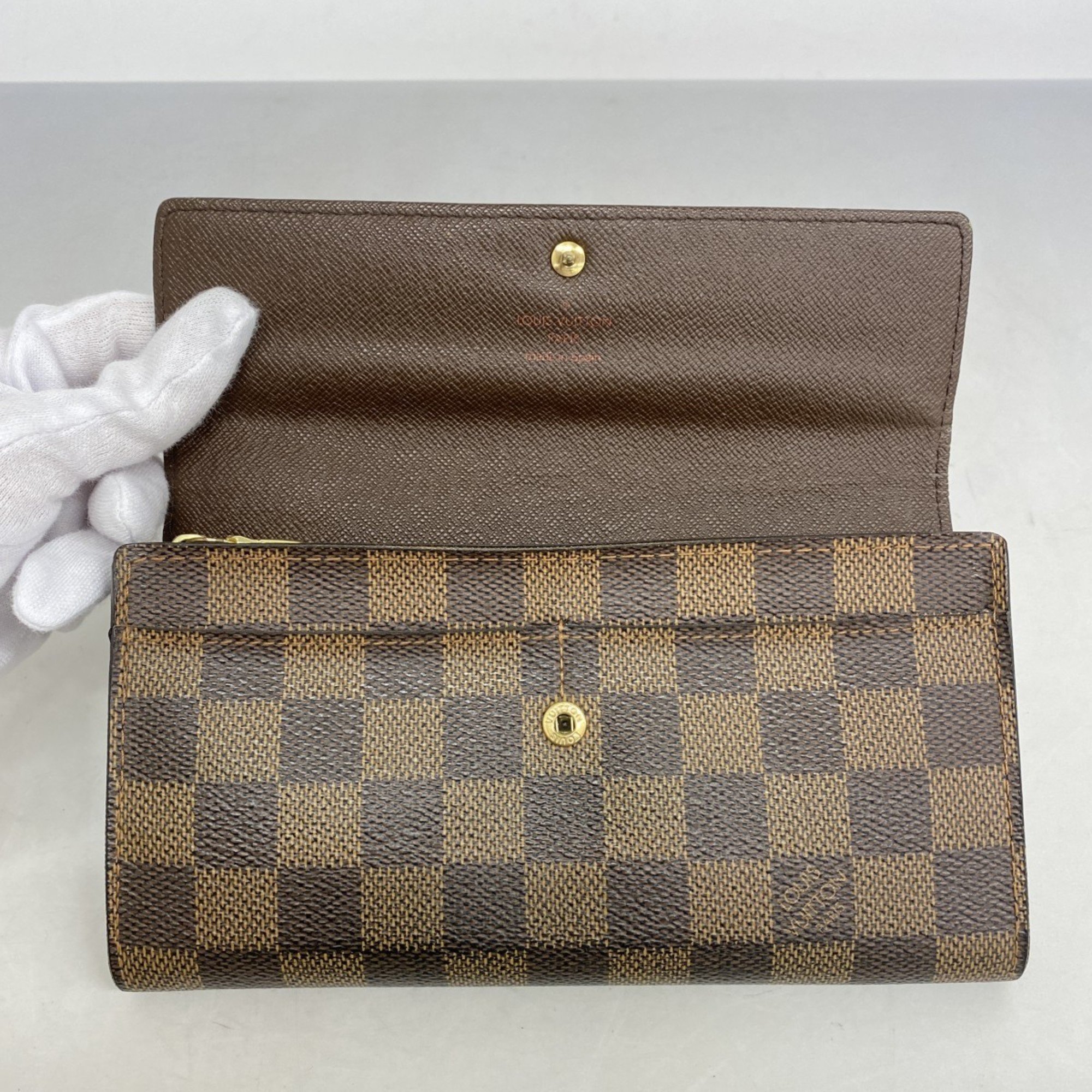 Louis Vuitton Long Wallet Damier Pochette Porto Monnaie Credit N61724 Ebene Ladies