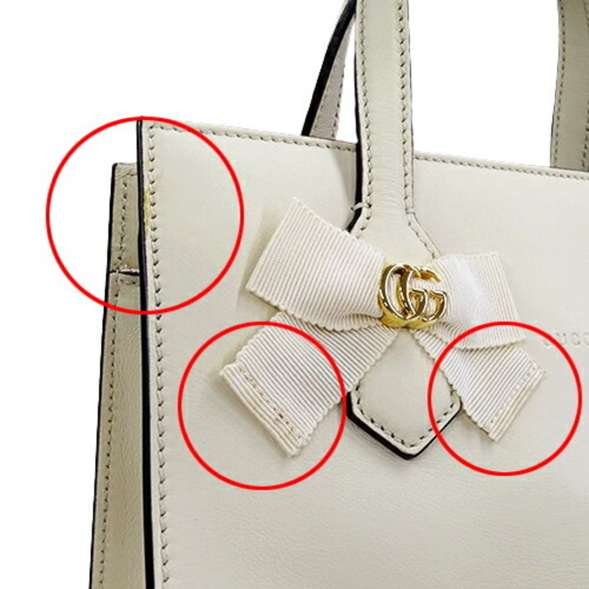 GUCCI Bag Women's Handbag Shoulder 2way GG Ribbon Leather White 443089