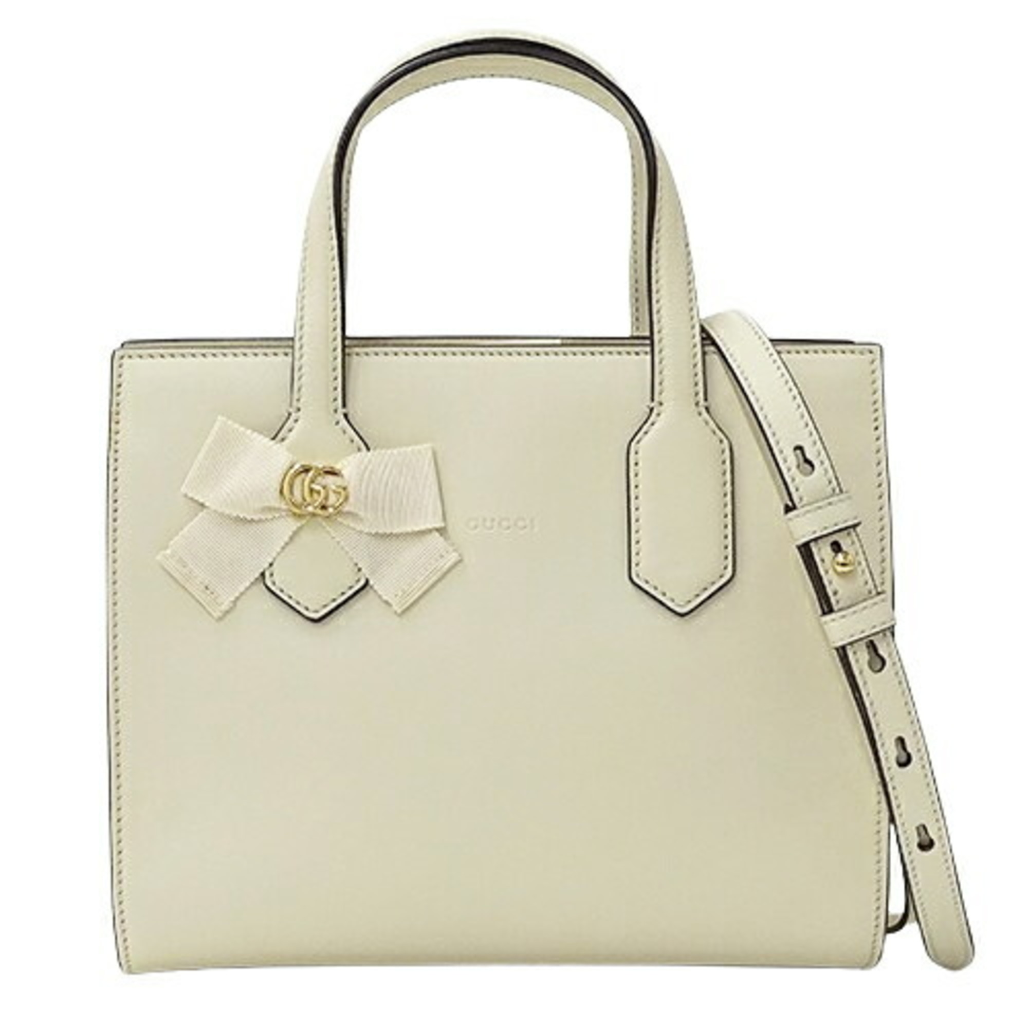 GUCCI Bag Women's Handbag Shoulder 2way GG Ribbon Leather White 443089