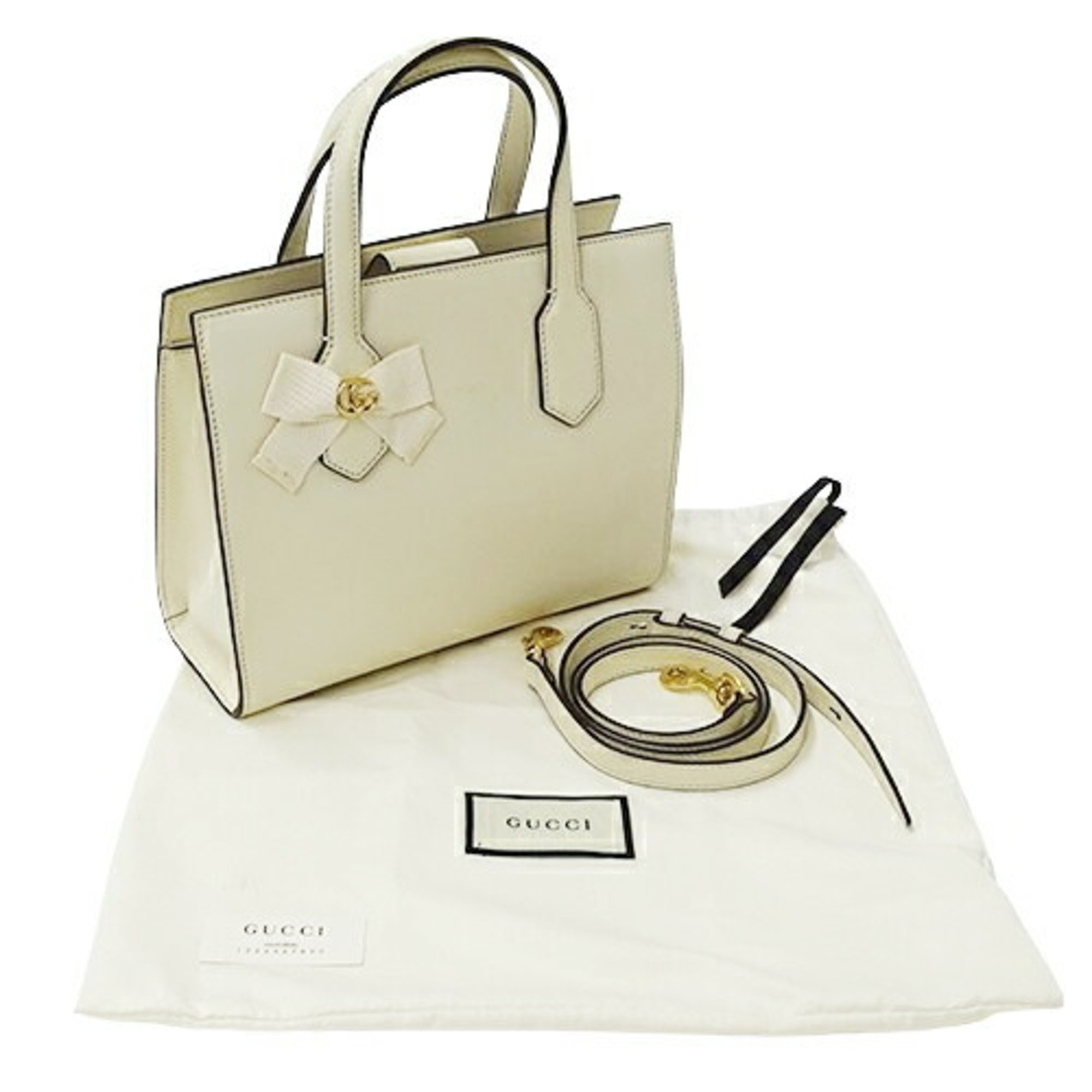 GUCCI Bag Women's Handbag Shoulder 2way GG Ribbon Leather White 443089