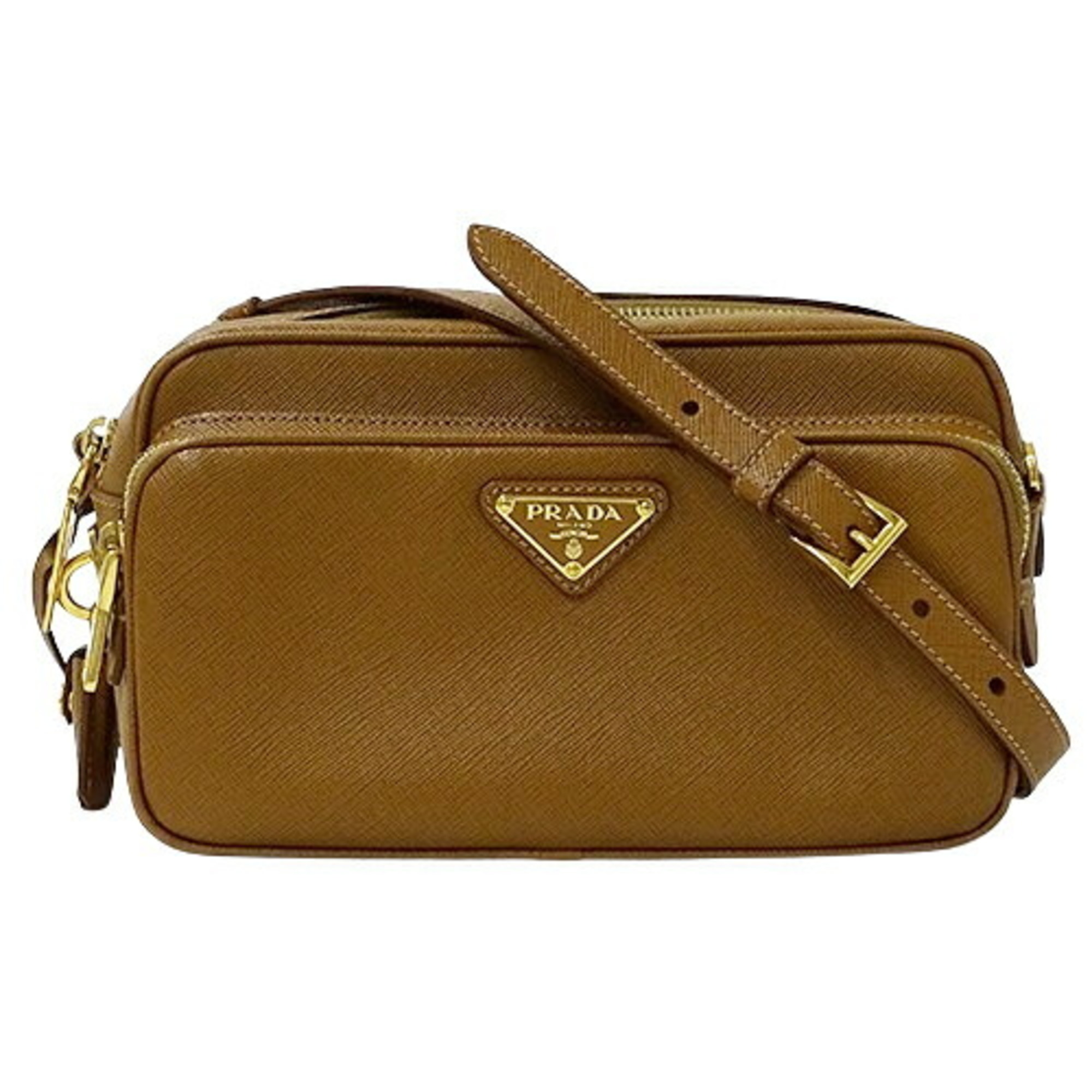 PRADA Women's Shoulder Bag Saffiano Brown Camel BT1010 Compact