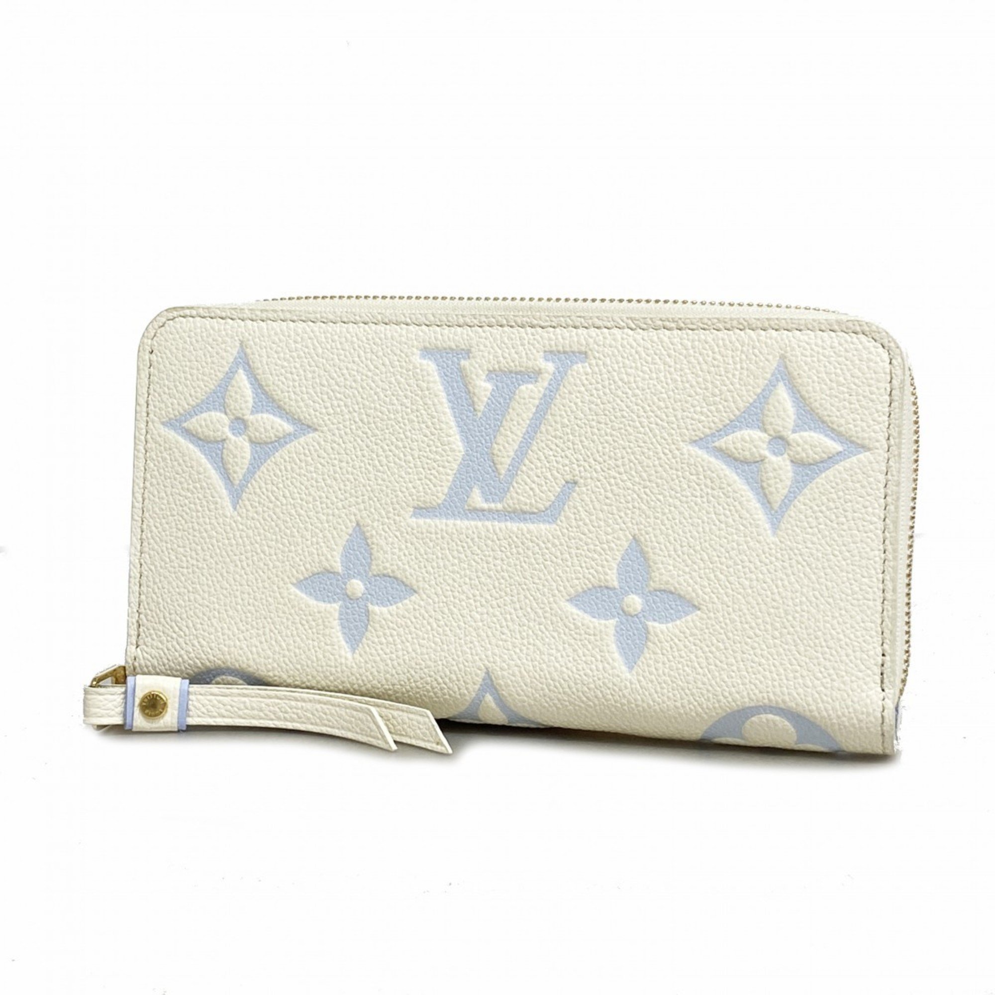 Louis Vuitton Long Wallet Monogram Empreinte Zippy M83308 Latte White Candy Blue Ladies