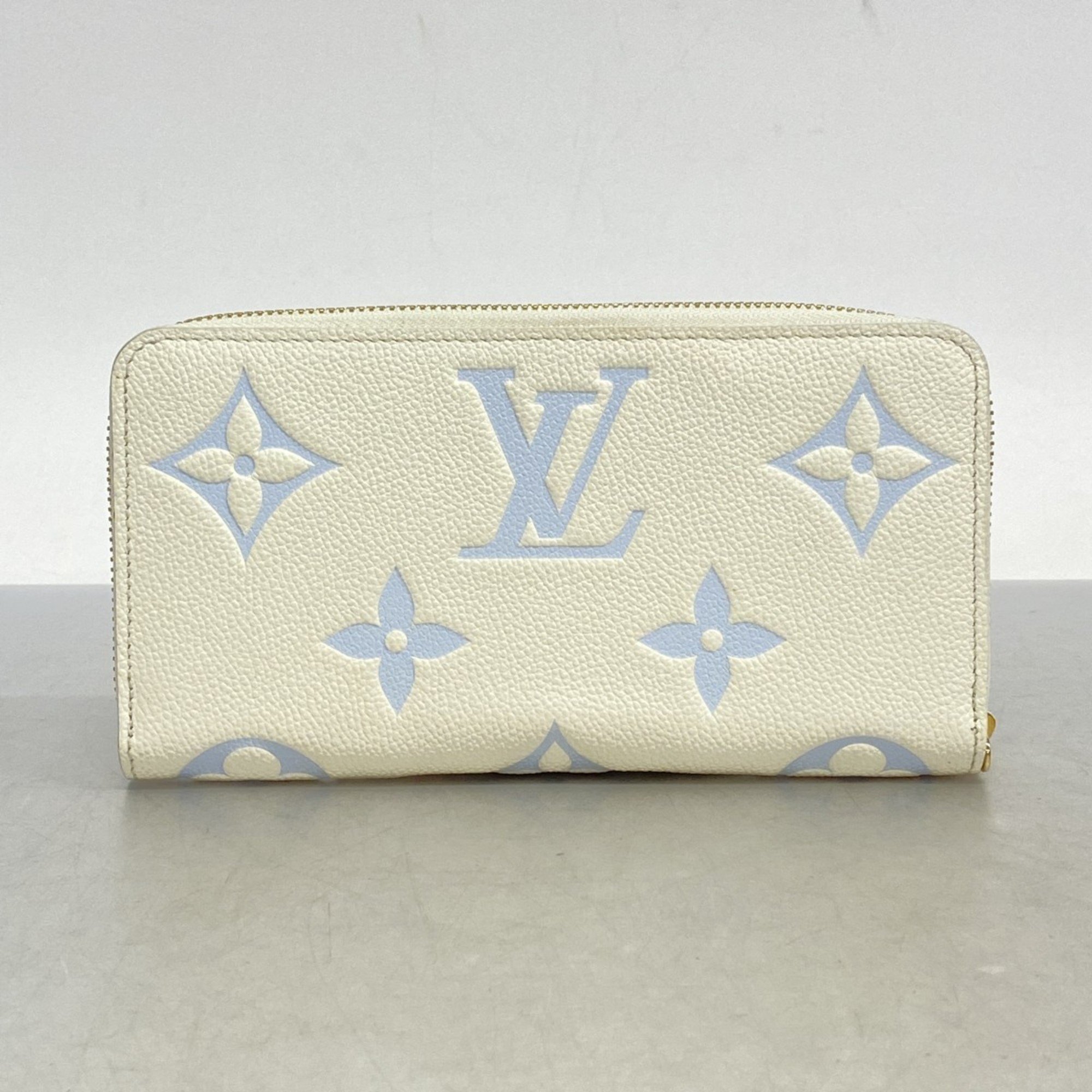 Louis Vuitton Long Wallet Monogram Empreinte Zippy M83308 Latte White Candy Blue Ladies