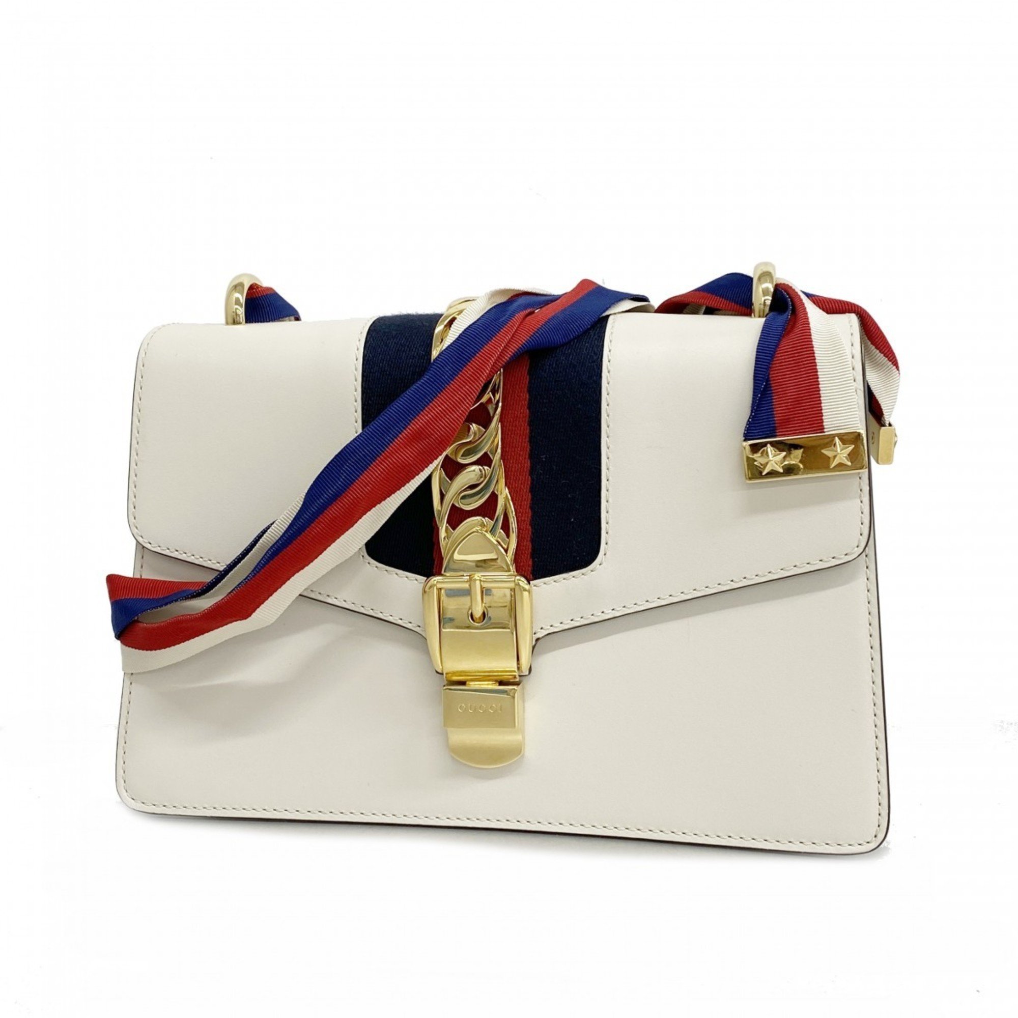 Gucci Shoulder Bag Sherry Line 421882 Leather White Women's