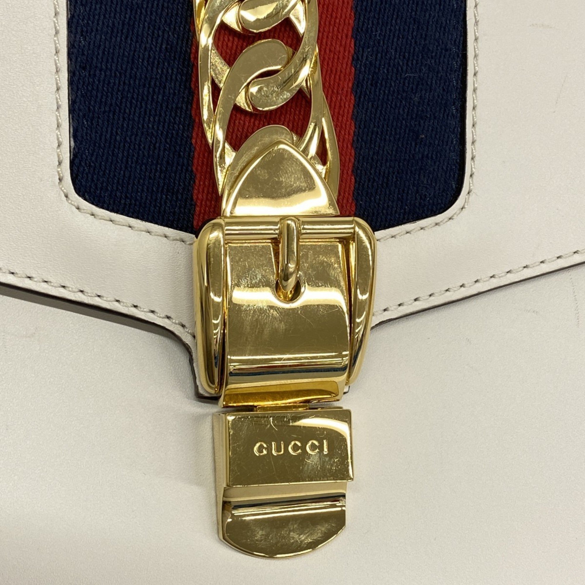 Gucci Shoulder Bag Sherry Line 421882 Leather White Women's