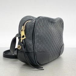 Gucci Shoulder Bag Micro Guccissima 449413 Leather Black Women's