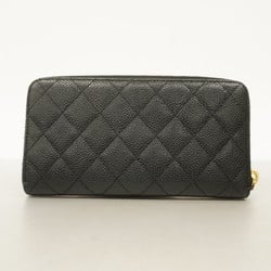 Chanel Long Wallet Matelasse Caviar Skin Black Women's