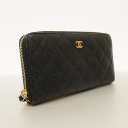 Chanel Long Wallet Matelasse Caviar Skin Black Women's