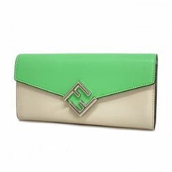 Fendi Long Wallet FF Diamond Leather Beige Green Women's