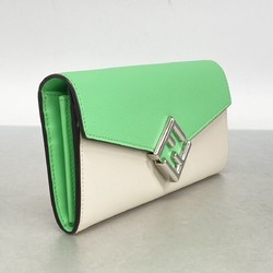 Fendi Long Wallet FF Diamond Leather Beige Green Women's